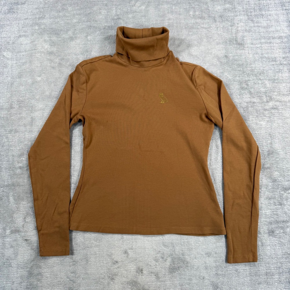 OVO October's Very Own Turtleneck Women Medium Brown Gold Owl Logo Streetwear